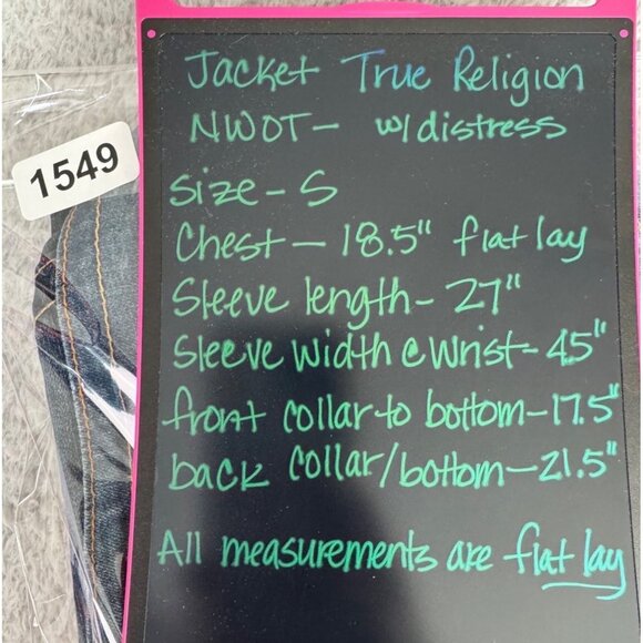 NWOT True Religion World Tour Womens Sz-S Blue Distress Denim Jacket Western - Picture 12 of 13